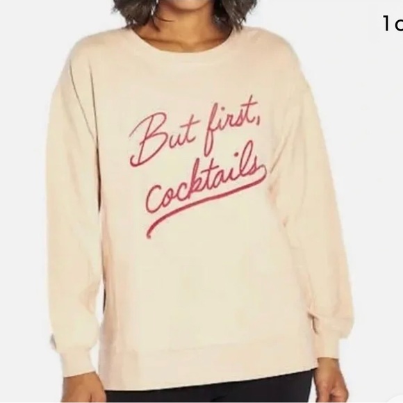 Wildfox Tops - Wildfox But First Cocktails Statement Pullover Sweatshirt Oversized Pink…